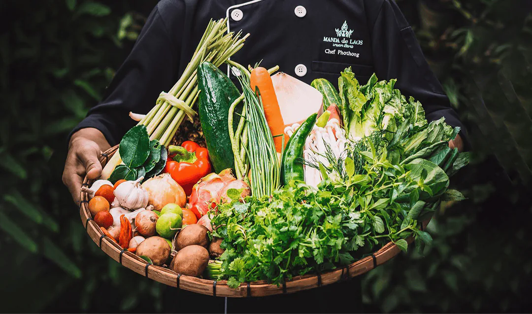 Fresh produce from the Manda de Laos organic garden